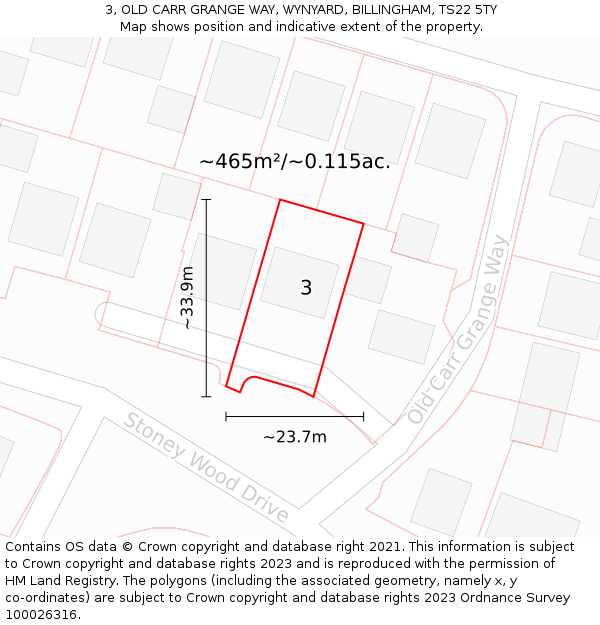 3, OLD CARR GRANGE WAY, WYNYARD, BILLINGHAM, TS22 5TY: Plot and title map