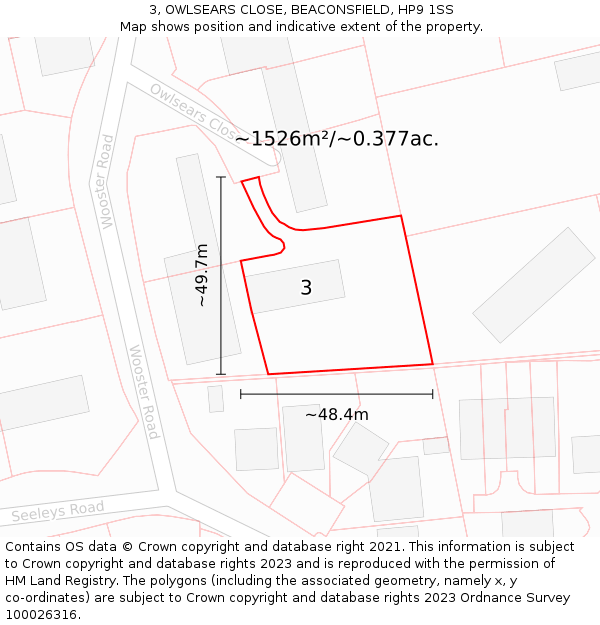 3, OWLSEARS CLOSE, BEACONSFIELD, HP9 1SS: Plot and title map