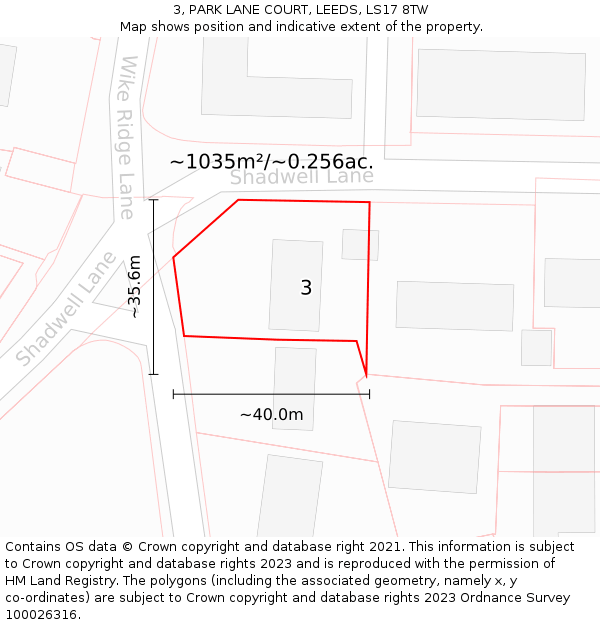 3, PARK LANE COURT, LEEDS, LS17 8TW: Plot and title map