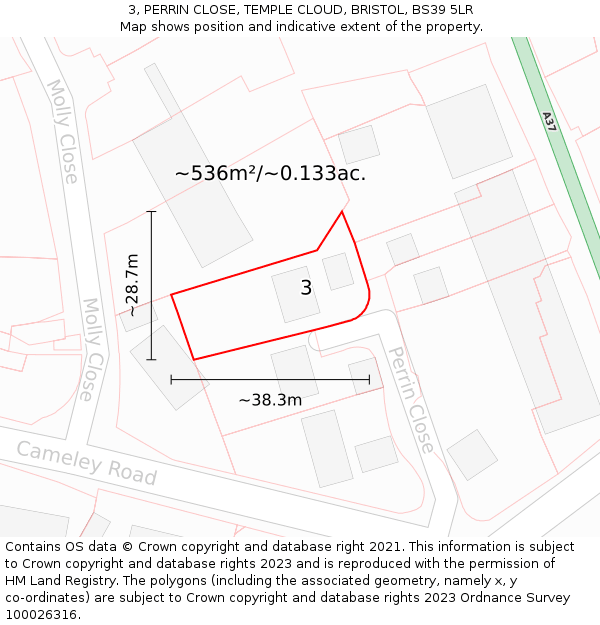 3, PERRIN CLOSE, TEMPLE CLOUD, BRISTOL, BS39 5LR: Plot and title map