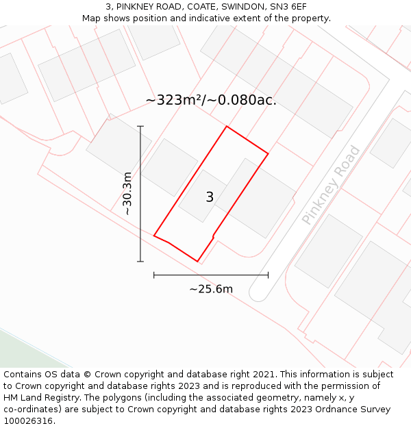 3, PINKNEY ROAD, COATE, SWINDON, SN3 6EF: Plot and title map