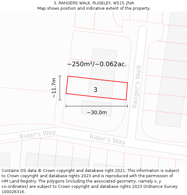 3, RANGERS WALK, RUGELEY, WS15 2NA: Plot and title map