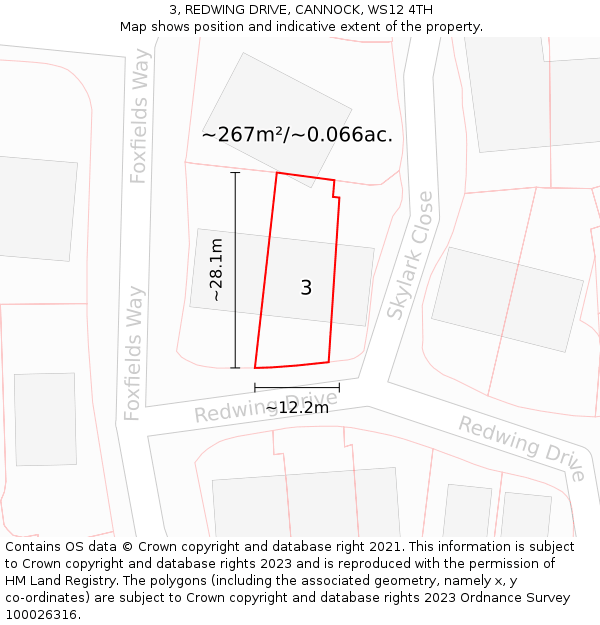 3, REDWING DRIVE, CANNOCK, WS12 4TH: Plot and title map