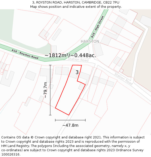 3, ROYSTON ROAD, HARSTON, CAMBRIDGE, CB22 7PU: Plot and title map