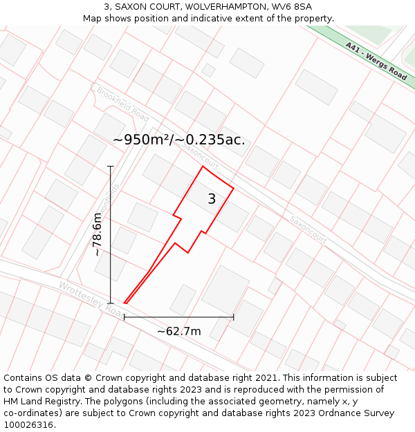 3, SAXON COURT, WOLVERHAMPTON, WV6 8SA: Plot and title map