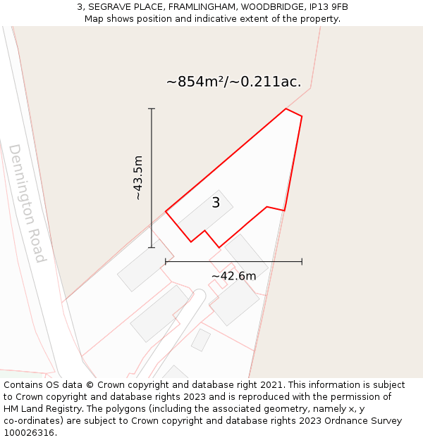 3, SEGRAVE PLACE, FRAMLINGHAM, WOODBRIDGE, IP13 9FB: Plot and title map