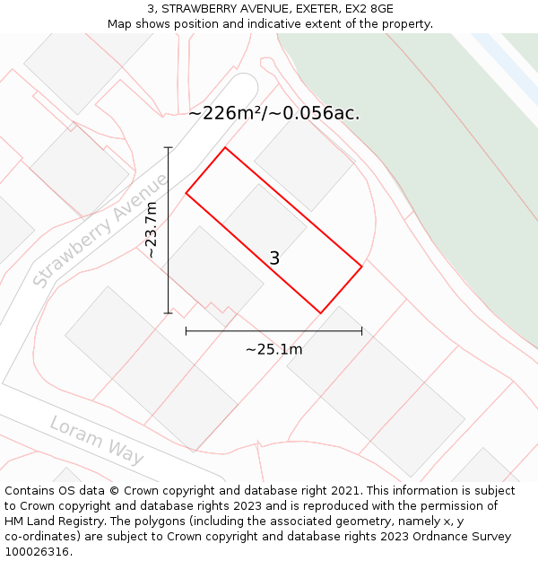 3, STRAWBERRY AVENUE, EXETER, EX2 8GE: Plot and title map