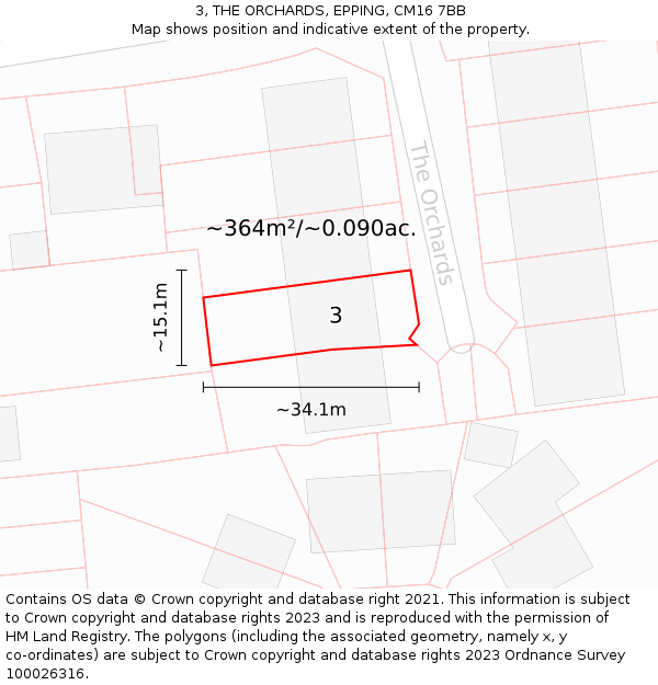 3, THE ORCHARDS, EPPING, CM16 7BB: Plot and title map
