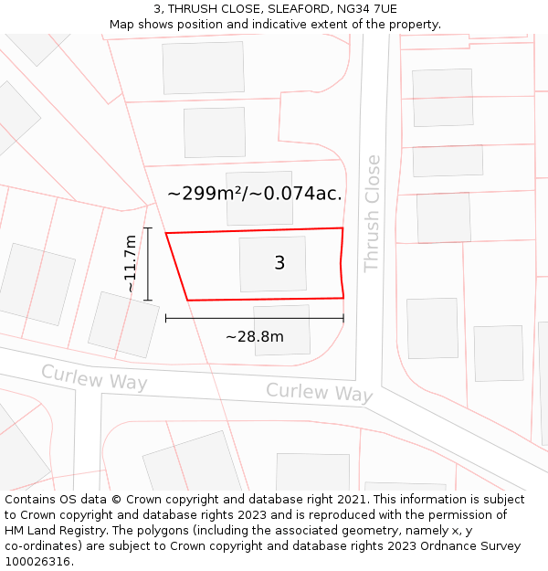 3, THRUSH CLOSE, SLEAFORD, NG34 7UE: Plot and title map