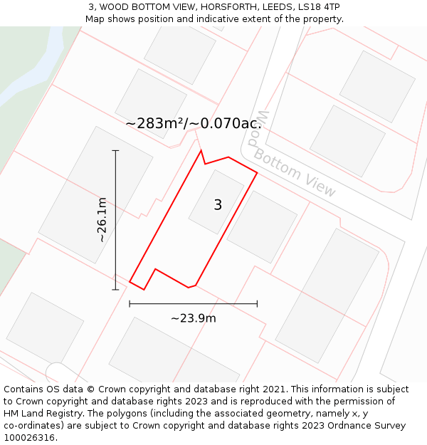 3, WOOD BOTTOM VIEW, HORSFORTH, LEEDS, LS18 4TP: Plot and title map