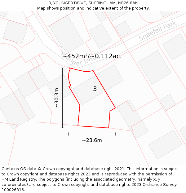 3, YOUNGER DRIVE, SHERINGHAM, NR26 8AN: Plot and title map
