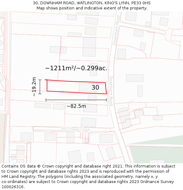 30, DOWNHAM ROAD, WATLINGTON, KING'S LYNN, PE33 0HS: Plot and title map