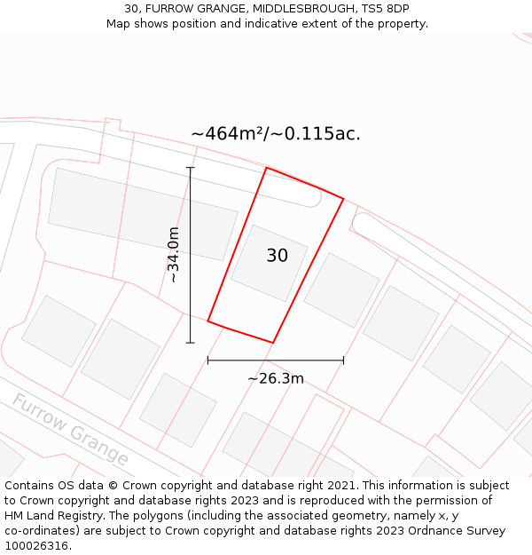 30, FURROW GRANGE, MIDDLESBROUGH, TS5 8DP: Plot and title map