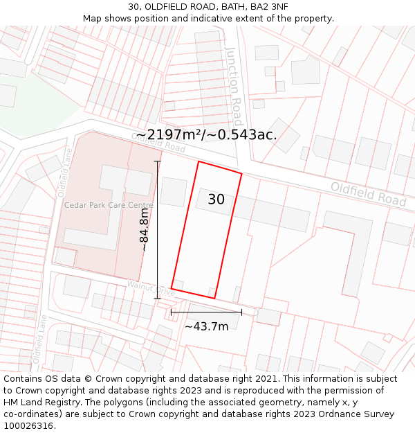 30, OLDFIELD ROAD, BATH, BA2 3NF: Plot and title map