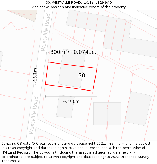 30, WESTVILLE ROAD, ILKLEY, LS29 9AQ: Plot and title map