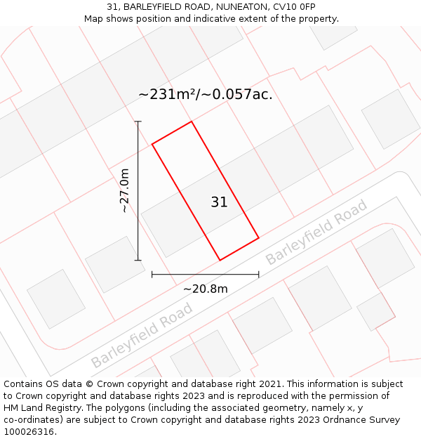 31, BARLEYFIELD ROAD, NUNEATON, CV10 0FP: Plot and title map