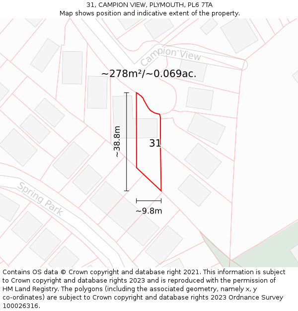 31, CAMPION VIEW, PLYMOUTH, PL6 7TA: Plot and title map