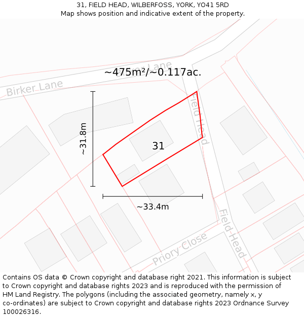 31, FIELD HEAD, WILBERFOSS, YORK, YO41 5RD: Plot and title map