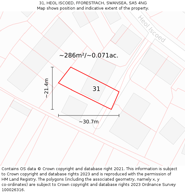 31, HEOL ISCOED, FFORESTFACH, SWANSEA, SA5 4NG: Plot and title map
