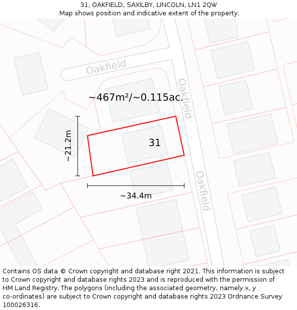 31, OAKFIELD, SAXILBY, LINCOLN, LN1 2QW: Plot and title map
