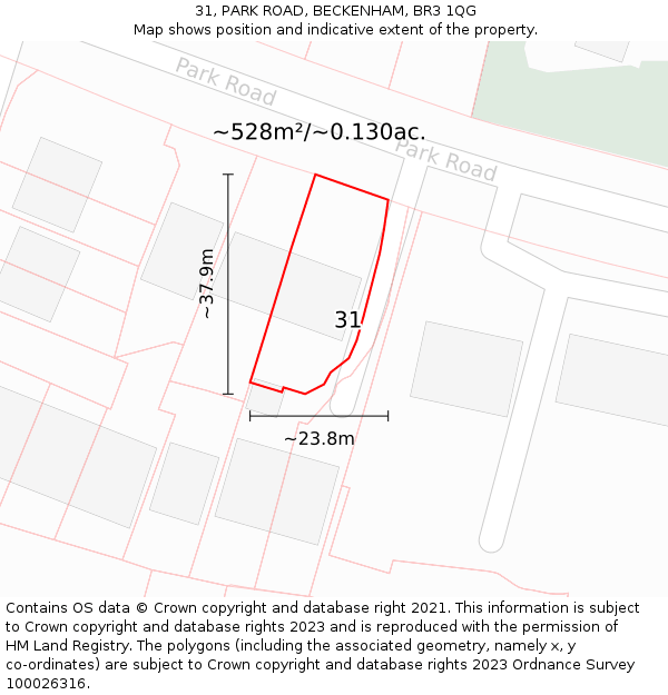 31, PARK ROAD, BECKENHAM, BR3 1QG: Plot and title map