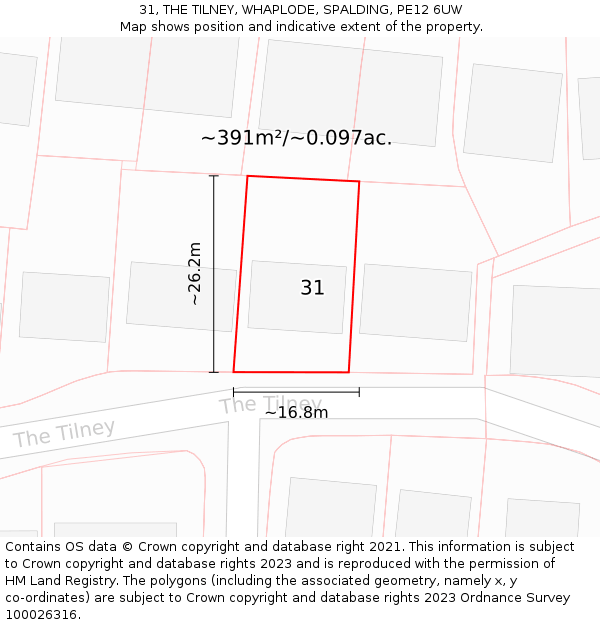 31, THE TILNEY, WHAPLODE, SPALDING, PE12 6UW: Plot and title map