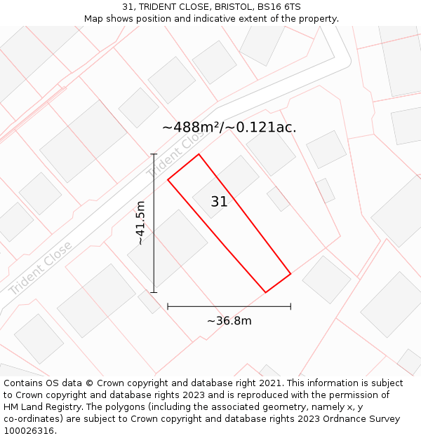 31, TRIDENT CLOSE, BRISTOL, BS16 6TS: Plot and title map