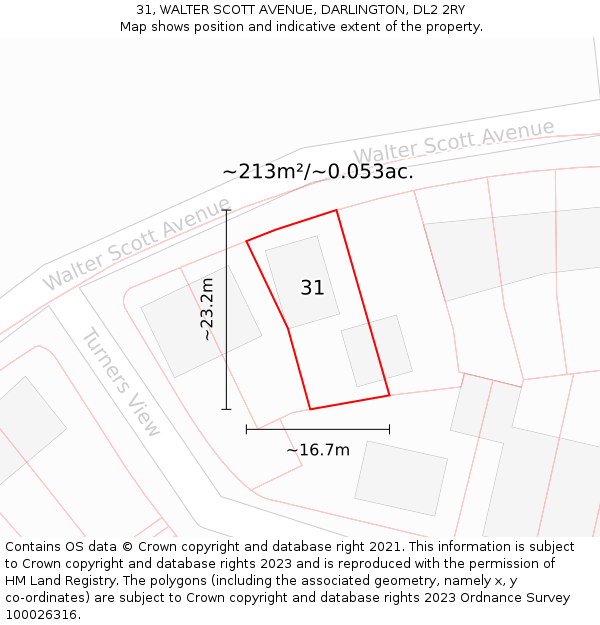 31, WALTER SCOTT AVENUE, DARLINGTON, DL2 2RY: Plot and title map
