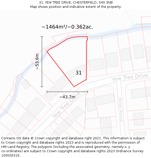 31, YEW TREE DRIVE, CHESTERFIELD, S40 3NB: Plot and title map