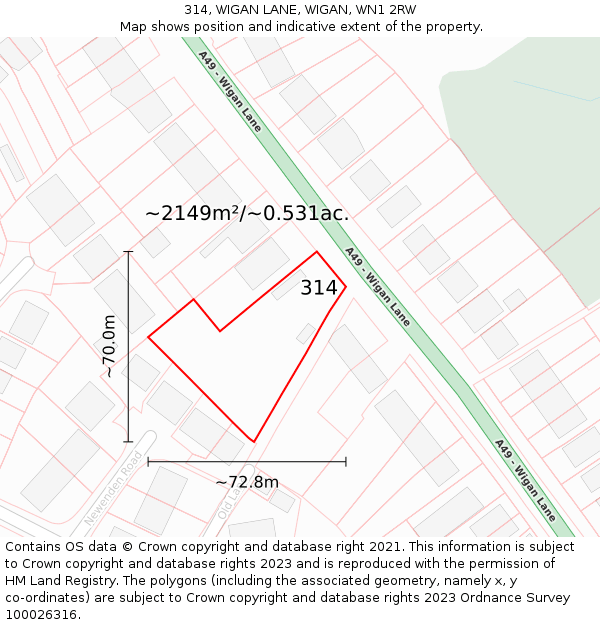 314, WIGAN LANE, WIGAN, WN1 2RW: Plot and title map