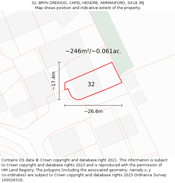 32, BRYN DREINOG, CAPEL HENDRE, AMMANFORD, SA18 3RJ: Plot and title map
