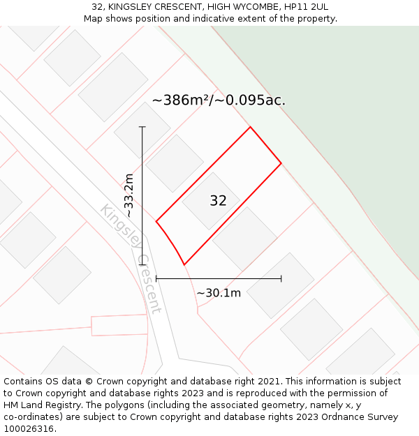 32, KINGSLEY CRESCENT, HIGH WYCOMBE, HP11 2UL: Plot and title map
