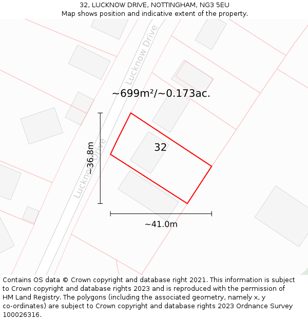 32, LUCKNOW DRIVE, NOTTINGHAM, NG3 5EU: Plot and title map