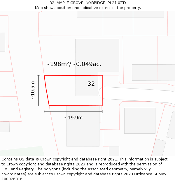 32, MAPLE GROVE, IVYBRIDGE, PL21 0ZD: Plot and title map
