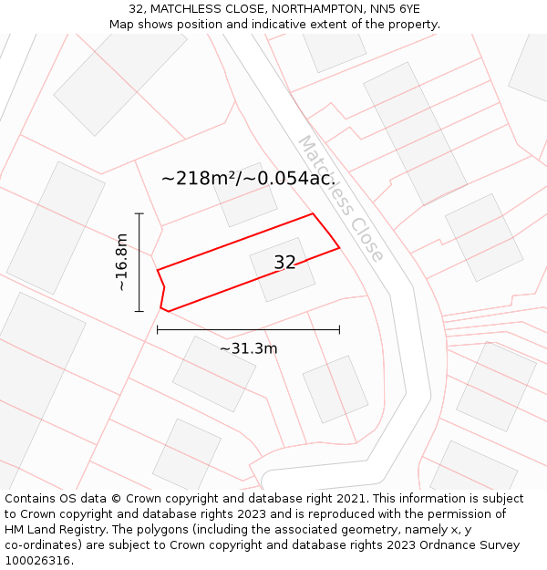 32, MATCHLESS CLOSE, NORTHAMPTON, NN5 6YE: Plot and title map