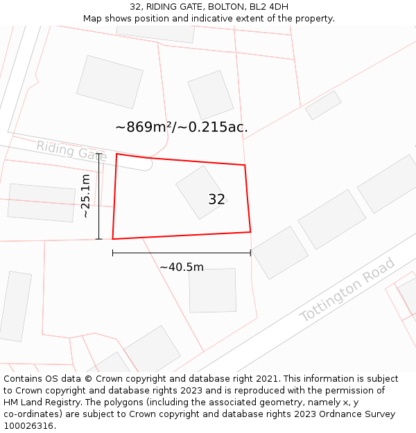 32, RIDING GATE, BOLTON, BL2 4DH: Plot and title map