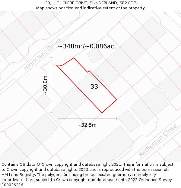 33, HIGHCLERE DRIVE, SUNDERLAND, SR2 0DB: Plot and title map