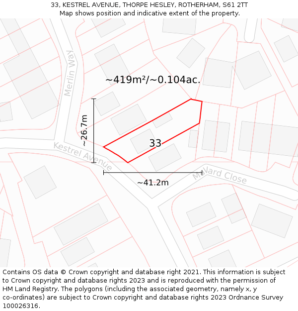 33, KESTREL AVENUE, THORPE HESLEY, ROTHERHAM, S61 2TT: Plot and title map