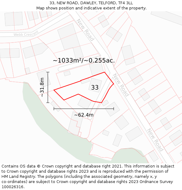 33, NEW ROAD, DAWLEY, TELFORD, TF4 3LL: Plot and title map