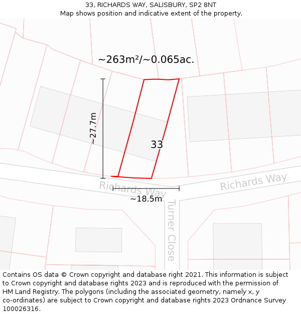 33, RICHARDS WAY, SALISBURY, SP2 8NT: Plot and title map