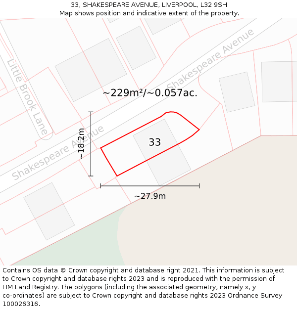 33, SHAKESPEARE AVENUE, LIVERPOOL, L32 9SH: Plot and title map
