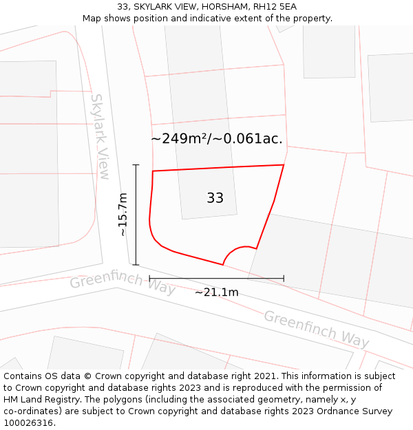 33, SKYLARK VIEW, HORSHAM, RH12 5EA: Plot and title map