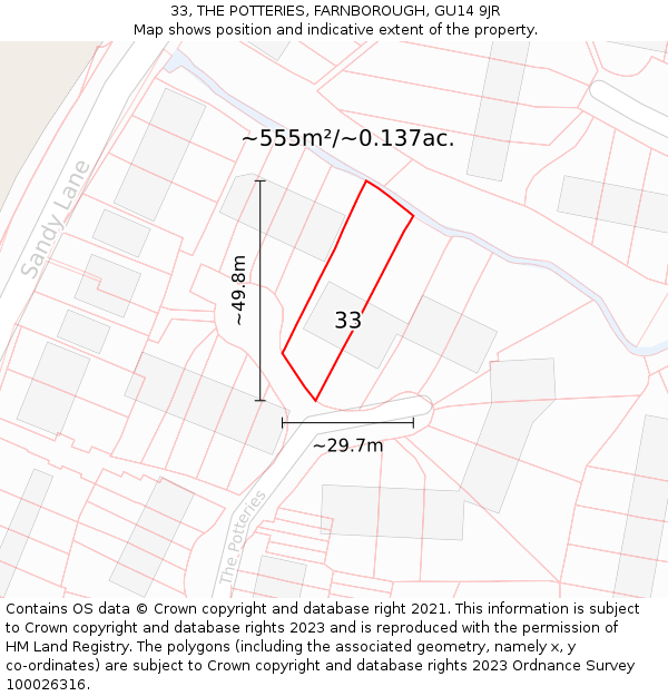 33, THE POTTERIES, FARNBOROUGH, GU14 9JR: Plot and title map