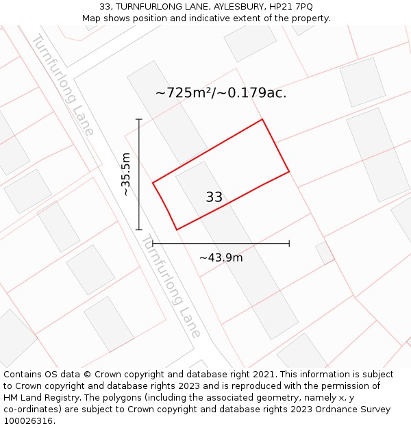 33, TURNFURLONG LANE, AYLESBURY, HP21 7PQ: Plot and title map