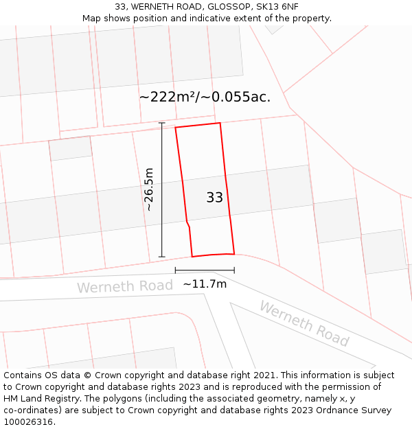 33, WERNETH ROAD, GLOSSOP, SK13 6NF: Plot and title map