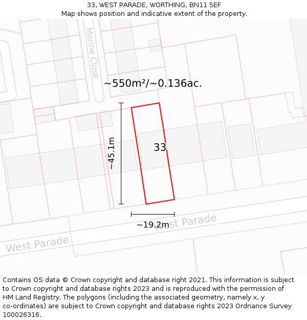 33, WEST PARADE, WORTHING, BN11 5EF: Plot and title map