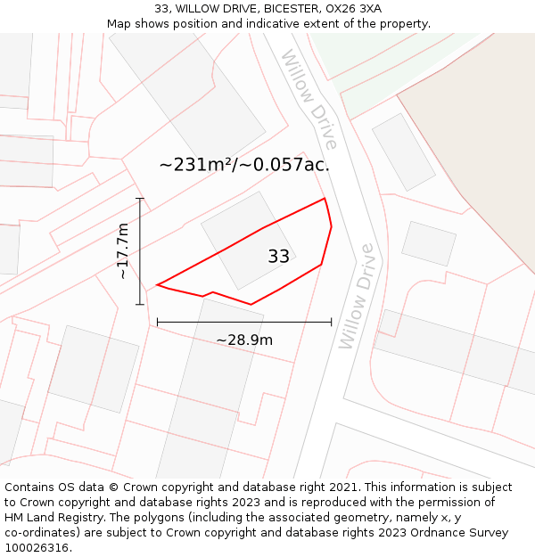 33, WILLOW DRIVE, BICESTER, OX26 3XA: Plot and title map