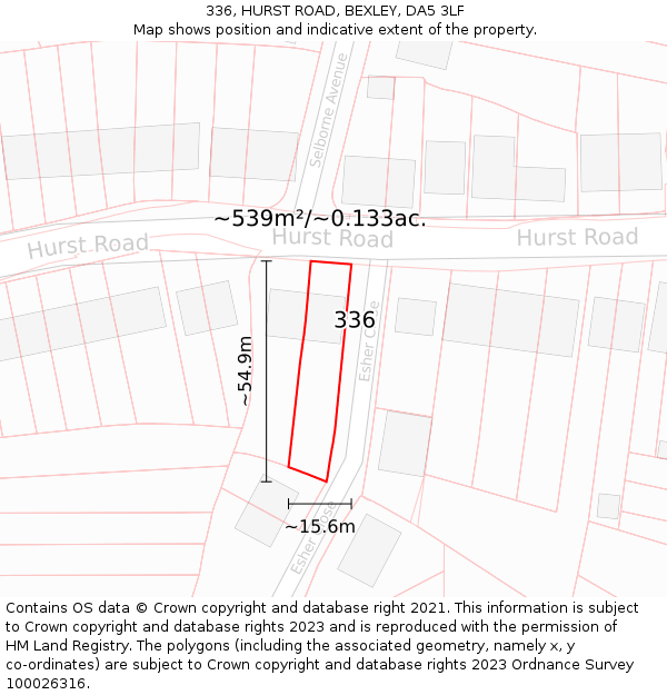 336, HURST ROAD, BEXLEY, DA5 3LF: Plot and title map