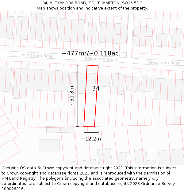 34, ALEXANDRA ROAD, SOUTHAMPTON, SO15 5DG: Plot and title map