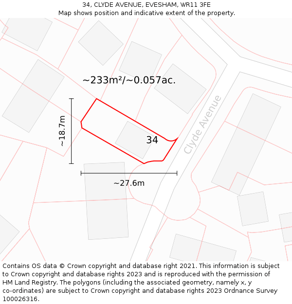 34, CLYDE AVENUE, EVESHAM, WR11 3FE: Plot and title map